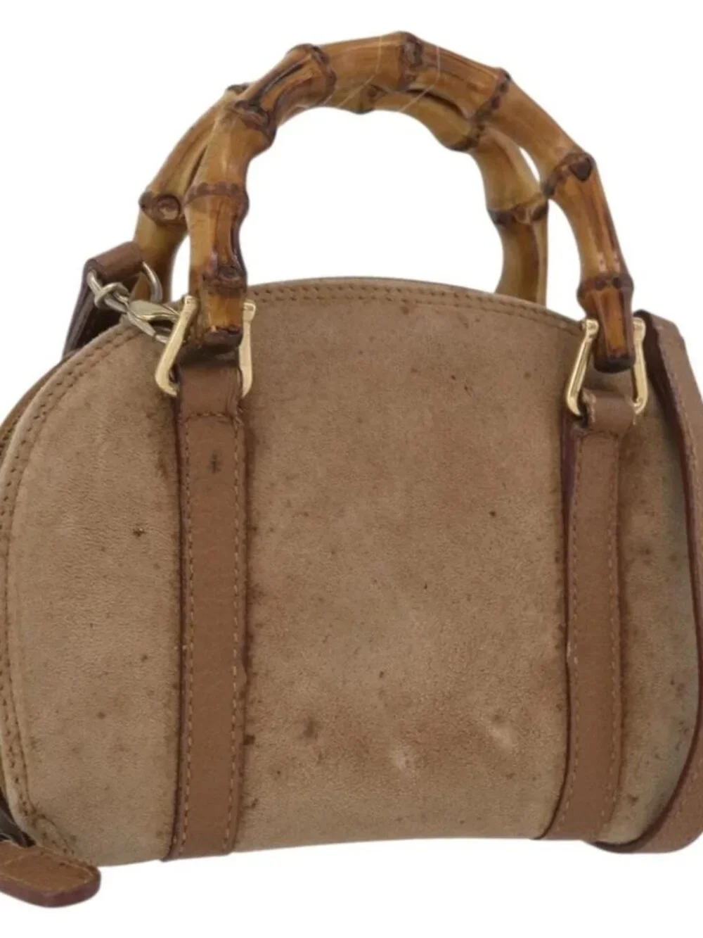GUCCI Bamboo Hand Bag Nylon 2way Brown Silver 039 1705 0701 Auth bs33342